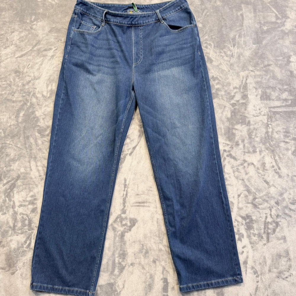Halara Womens Jeans Denim Pull On Straight Leg Blue Solid Stretch Regular Fit 34